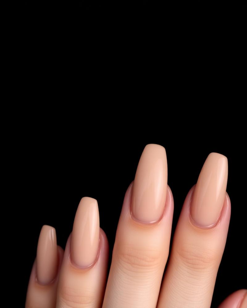 Lange nude gelnagels in coffin-vorm