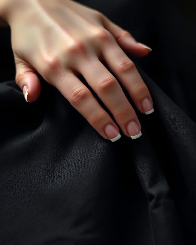 Klassieke Franse manicure op korte nagels
