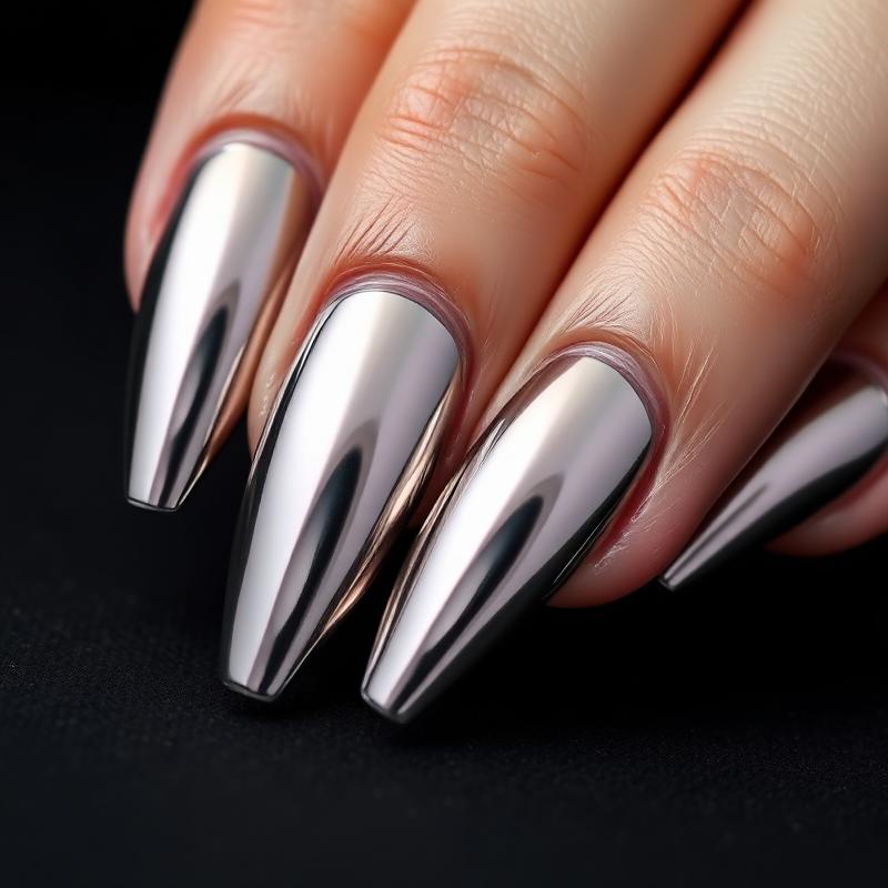 Chrome spiegelnagels met glanzende afwerking